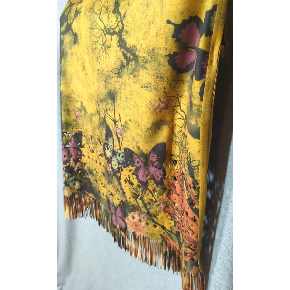 Vtg Adore Poncho Top XL Butterflies Fringe Art to Wear Festival Boho Lagan Look - Picture 6 of 11